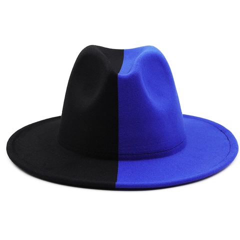 Bicolor Fedora Hoed Voor Dames Heren Dubbele Toon Polyester Vilt Platte Brede Rand Jazz Party Pet Vintage Mode