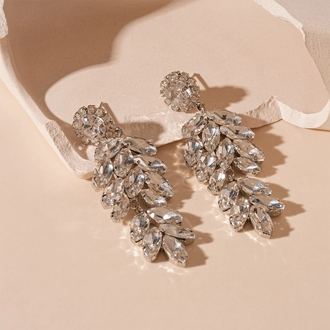 Boucles D'oreilles Pendantes Feuille Épi De Blé Brillantes Avec Tige En Argent Base En Cuivre Bijoux Style Luxe Élégant Femme