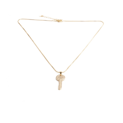 Gold Plated Copper Pendant Necklace For Women Shiny Cubic Zirconia Lock Key Shape Ins Style Fashion Jewelry Accessory