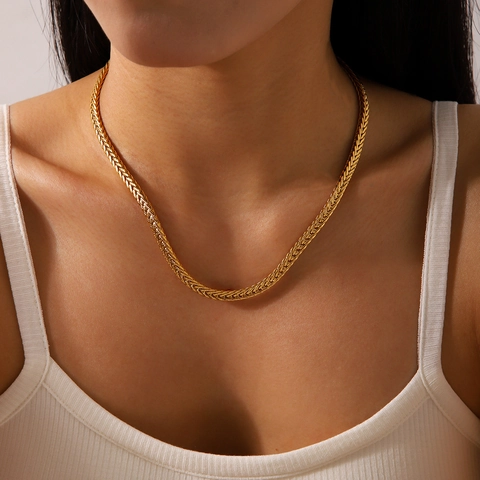 Geflochtene Kette Halskette 18K Vergoldet Edelstahl Minimalistischer Schmuck Für Damen Elegant Ins Stil