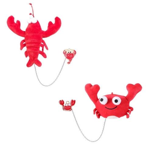 Simpatica Spilla in Peluche di Aragosta e Granchio Rossa con Catena in Metallo Fermaglio per Capelli a Forma di Animale per Studenti