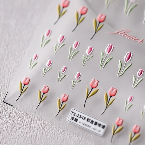 5D Embossed Nail Art Stickers Tulip Flower PET Self Adhesive 3D Textured DIY Manicure Decoration