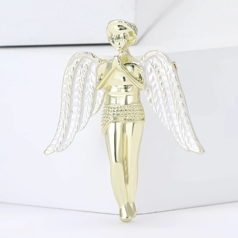 Vintage Gold Legierung Emaille Engel Brosche Pin Für Damen Eleganter Flügel Betender Engel Reversnadel Anzug Pullover Corsage Schmuck Zubehör