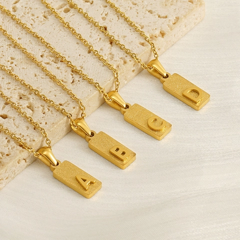 Collier Pendentif Lettre Initiale Carrée en Acier Inoxydable pour Femmes Hommes Plaqué Or Alphabet Capital A-Z