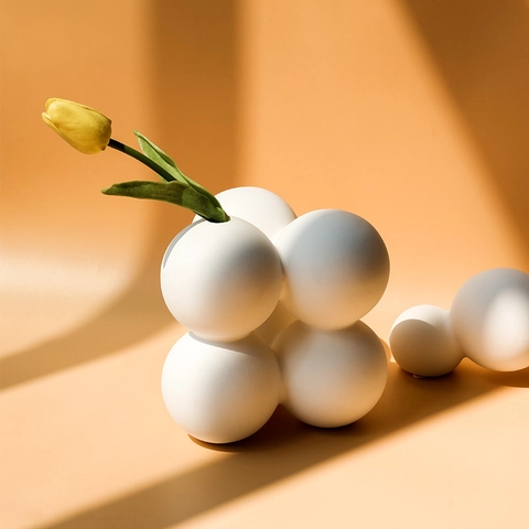 Modern Minimalist Bubble Ceramic Vase Matte White Geometric Flower Pot Tabletop Decorative Ornament For Home Office
