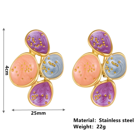 Irregular Droplet Earrings Stainless Steel Enamel Geometric Colorful Retro Fashion For Women Non-Fading Jewelry