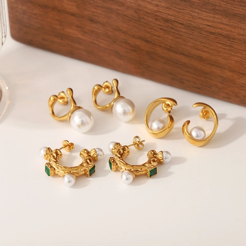 Unregelmäßige Lava Edelstahl Perlenohrringe Für Damen 18K Vergoldet Nische Französisch Vintage Künstliche Perlenohrringe Schmuck
