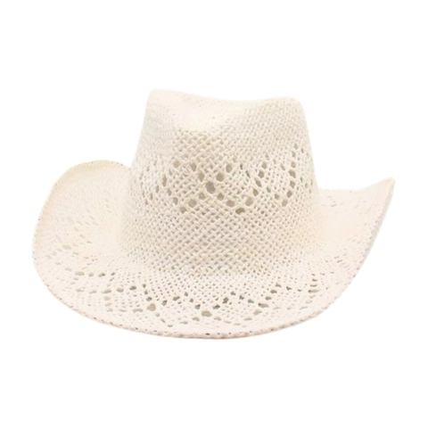 Western Cowboy Strohhut Ausgehöhlt Gewebt Atmungsaktiv Breite Krempe Sonnenschutz Sommer Strand Accessoire Damen