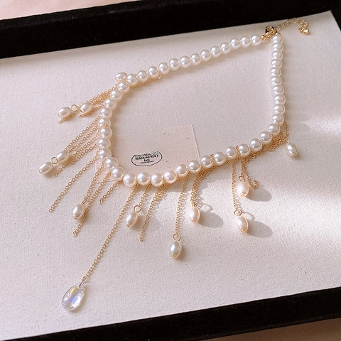 Collana Con Nappe Di Künstliche Perle Retro Francese Con Catena In Rame E Ciondolo A Goccia D'acqua Gioielli Eleganti Stile Barocco