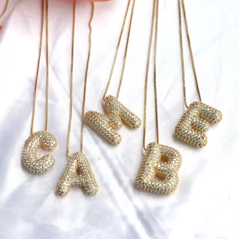 Collana Con Pendente Lettera Iniziale Rame Placcato Oro 18K Micro Pavé Zircone Gioielli Di Moda Hip Hop