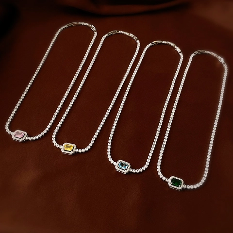 Collana Choker Con Pendente In Zircone Quadrato Di Lusso Catena Tennis In Cristallo Geometrico Gioielli Per Donna