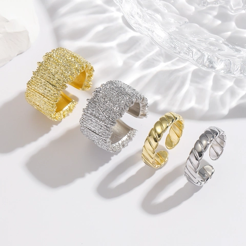 Adjustable Open Rings Hammered Texture Twisted Rope Design Minimalist Copper Jewelry For Women Men Gold Silver Plated