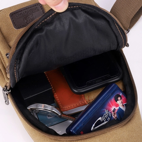 Canvas Chest Bag Men Casual Crossbody Shoulder Bag Wear Resistant Multi Pocket Outdoor Sport Vintage Style