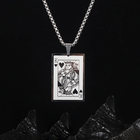 King Of Hearts Poker Kaart Hanger Ketting Roestvrij Staal Punk Hip Hop Sieraden Voor Mannen Gepersonaliseerd Rechthoekig