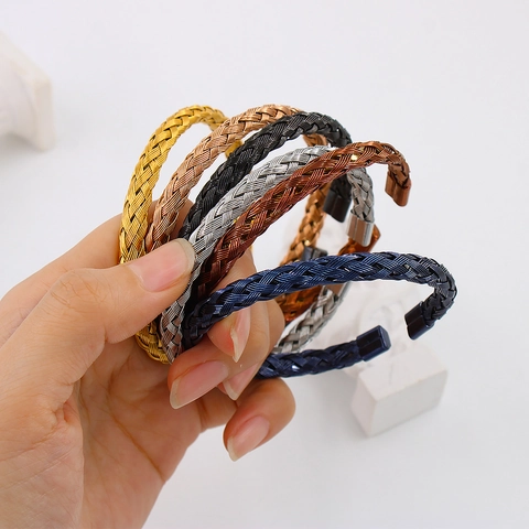 Minimalist Stainless Steel Braided Open Cuff Bracelet For Men Women Twisted Wire Magnetic Clasp Bangle Fashion Jewelry Gift