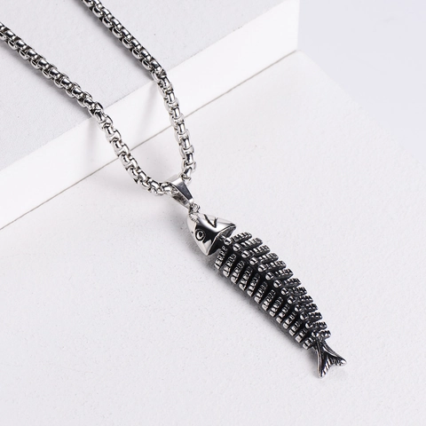 Fish Bone Pendant Necklace 304 Stainless Steel Gothic Punk Vintage Industrial Style Skeleton Jewelry For Men Women