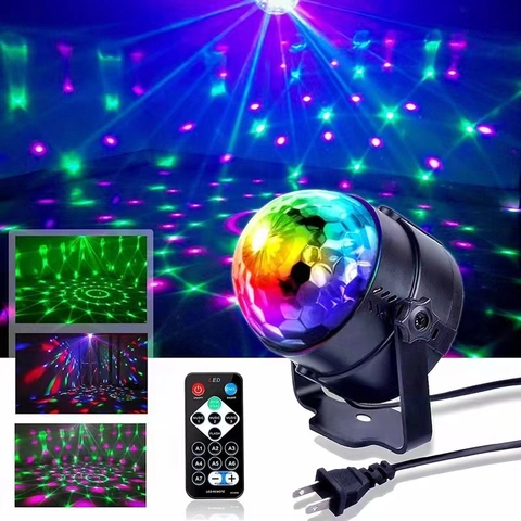 LED Disco Ball Light Sound Activated Rotating Remote Control RGB Colorful Party DJ Stage Crystal Projection Lamp For Home