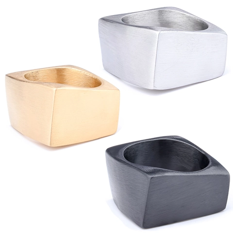 Anillo Geométrico Cuadrado De Acero Inoxidable 316L Cepillado Mate Industrial Minimalista Banda Para Hombres Mujeres Unisex