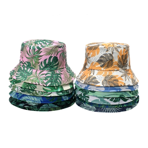 Tropical Print Bucket Hat Polyester Sun Protection Foldable Summer Beach Travel Fisherman Cap For Women Men