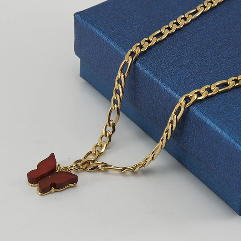 Schmetterling Fußkette Vergoldeter Edelstahl Weinrot Figaro Kette Verstellbarer Einfacher Minimalistischer Schmuck Für Damen