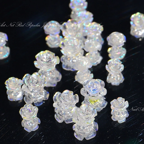 3D Flower Nail Art Charms Resin Pearlescent Camellia Rose Shapes Vintage Artificial Pearl Nails Decorations Japanese Style Elegant