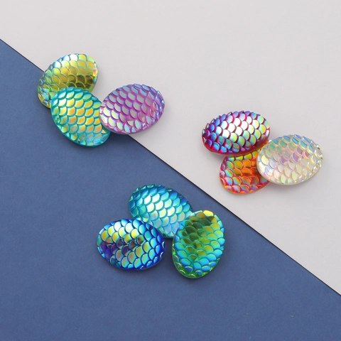 Cabochon In Resina Ovali Con Motivo A Scaglie Di Pesce Sirena Iridescenti Colore AB Retro Piatto Accessori Per Gioielli Fai Da Te