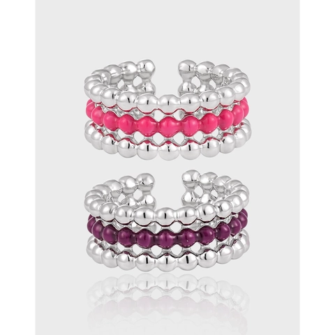 925 Sterling Silver Ring Beaded Multi Layer Enamel Colorful Adjustable Open Band Jewelry For Women
