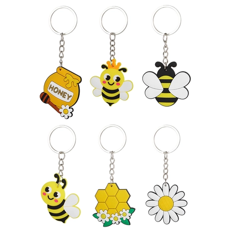 Llaveros Dibujos Animados Abeja Panal Margarita PVC Blando Aleación Anillo Metal Tarro Miel Colgante Bolso Regalo Fiesta
