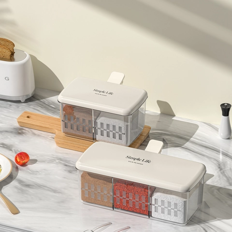 Scatola Per Condimenti Trasparente Scomparti Multipli Barattolo Per Spezie Con Coperchio A Pressione E Cucchiai Cucina