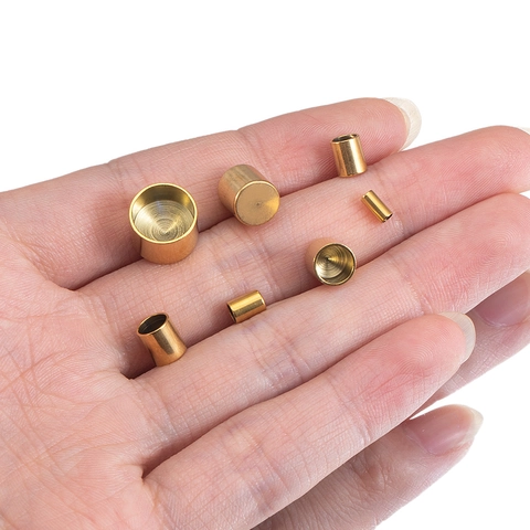 Stainless Steel Cord End Caps Jewelry Making Findings Cylinder Leather Rope Connectors Gold Plated Barrel DIY Accessories