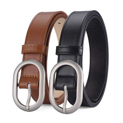 Cinturón de Cuero PU para Mujer Hebilla de Pasador Ovalada de Aleación Para Jeans Vestido Estilo Coreano Moda Accesorios Decorativos Cinturilla Delgada