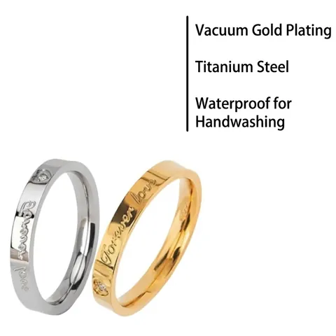 Forever Love Schriftzug Titanstahl Ring Strass Eingelegt Mode Unisex Pendler Gold Silber Galvanisiert Ring Schmuck