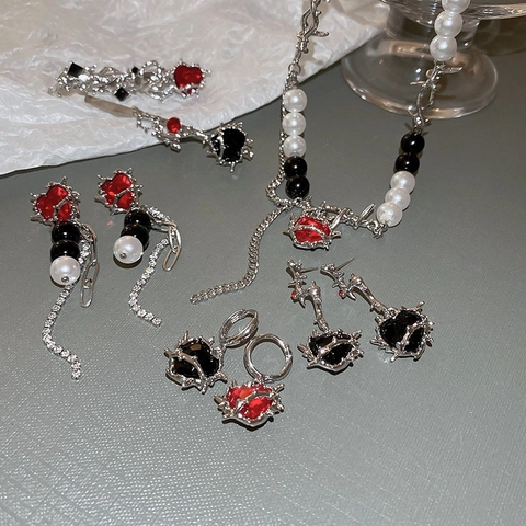Dornen Herz Stecker Ohrringe Mit Straß Silberne Ohrstecker Gothic Hip Hop Schmuck Damen