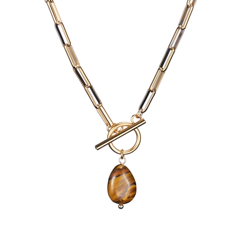 Teardrop Natural Stone Artificial Baroque Pearl Pendant Necklace Stainless Steel Paperclip Chain Toggle Clasp Waterproof Jewelry Women