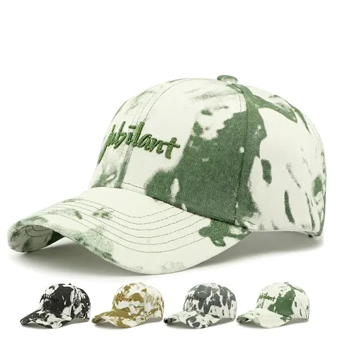 Casquette De Baseball En Coton Tie-Dye Broderie Lettres 3D Réglable Protection Solaire Décontractée Unisexe