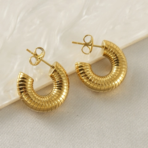 Pendientes De Aro De Acero Inoxidable Con Textura En Espiral Chapados En Oro De 18 Quilates Joyería Geométrica Para Mujer