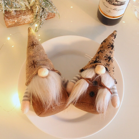 Muñeco de Peluche Gnomo Rodolfo de Navidad con Gorro de Nieve de Punto Adorno de Muñeco sin Rostro para Hogar Fiesta Marrón