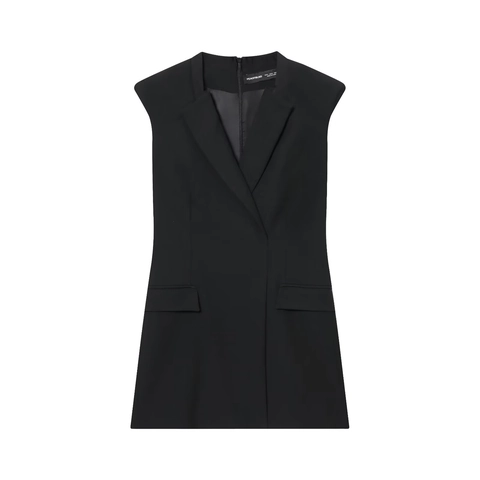 Sleeveless Blazer Mini Dress Polyester Lapel Collar Padded Shoulder Slim Fit Elegant Formal Socialite Outfit For Women