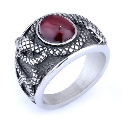 Vintage Stainless Steel Ring With Gemstone Punk Gothic Style Jewelry For Men And Women Bohemian Design Accessory