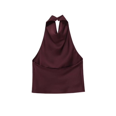 Top Allacciato Al Collo In Raso Senza Maniche Schiena Scoperta Slim Fit Elegante Camicetta Da Festa Per Donna