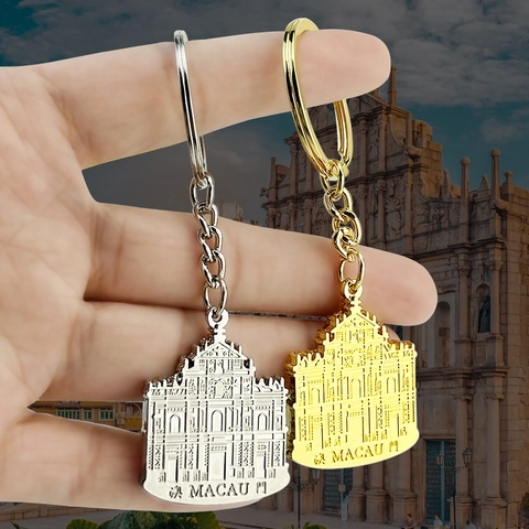 Portachiavi Metallo Lega Zinco Monumento Macao Mahjong Poker Dadi Souvenir Viaggio Rilievo Doppia Faccia Regalo