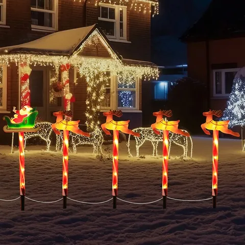 Luces Solares De Navidad Jardín Exterior Impermeable LED Decoración Camino Papá Noel Muñeco De Nieve Reno Caramelo Paisaje