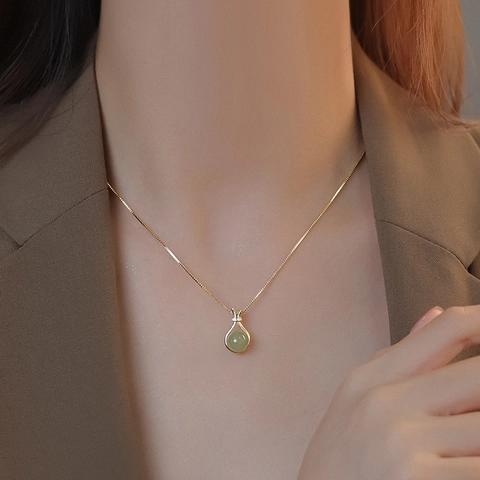 Collana Pendente a Borsa della Fortuna in Acciaio al Titanio Minimalista Catena Veneziana Dorata Con Giada Artificiale Strass Gioielli Donna
