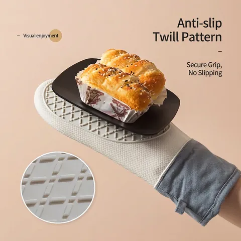 Guantes De Horno De Silicona Resistentes Al Calor Antideslizantes Impermeables Gruesos Puños Largos Forro De Algodón