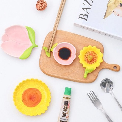 Piattino Creativo In Ceramica Forma Girasole Tulipano Mini Piatto Contorno Salsa Vassoio Snack Decorazione Floreale Casa