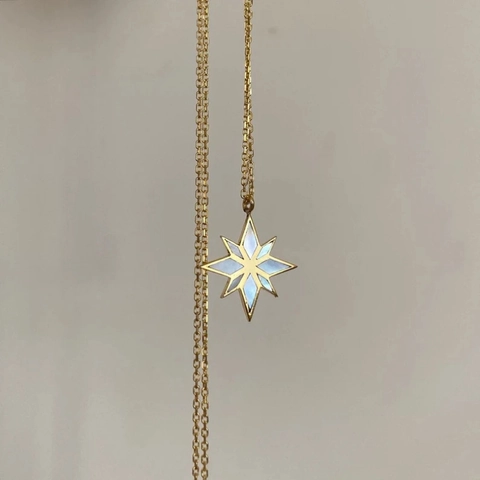 Collana con Ciondolo a Stella a Otto Punte in Acciaio Inossidabile Placcato Oro 18K Vintage Conchiglia di Abalone Naturale Gioielli Donna