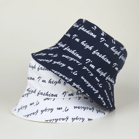 Chapeau Bob Réversible Coton Toile Imprimé Lettres Protection Solaire Streetwear Décontracté Pour Hommes Femmes