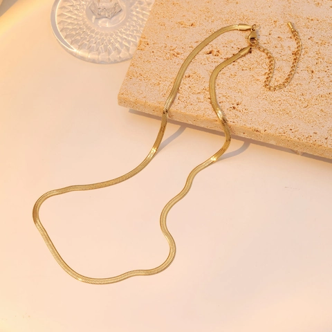 Collana A Catena A Spina Di Pesce Elegante Placcata Oro Acciaio Inossidabile Girocollo Piatto Minimalista Da Donna