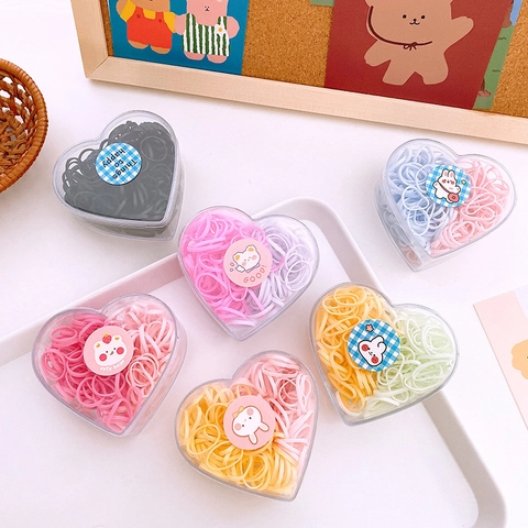 Small TPU Elastic Hair Ties High Stretch Macaron Mixed Colors Heart Shaped Storage Case For Kids Girls