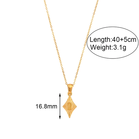 Vintage Edelstahl Anhänger Halskette Für Damen Retro Geometrischer Rhombus Sternenschliff Synthetischer Opal Mode Schmuck